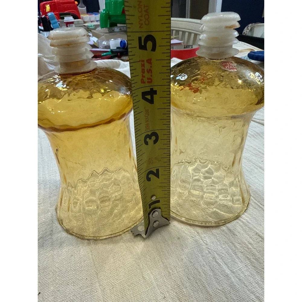 Vintage Amber Glass Peg Votive Candle Holder Pair Made in Italy Honeycomb 4.5